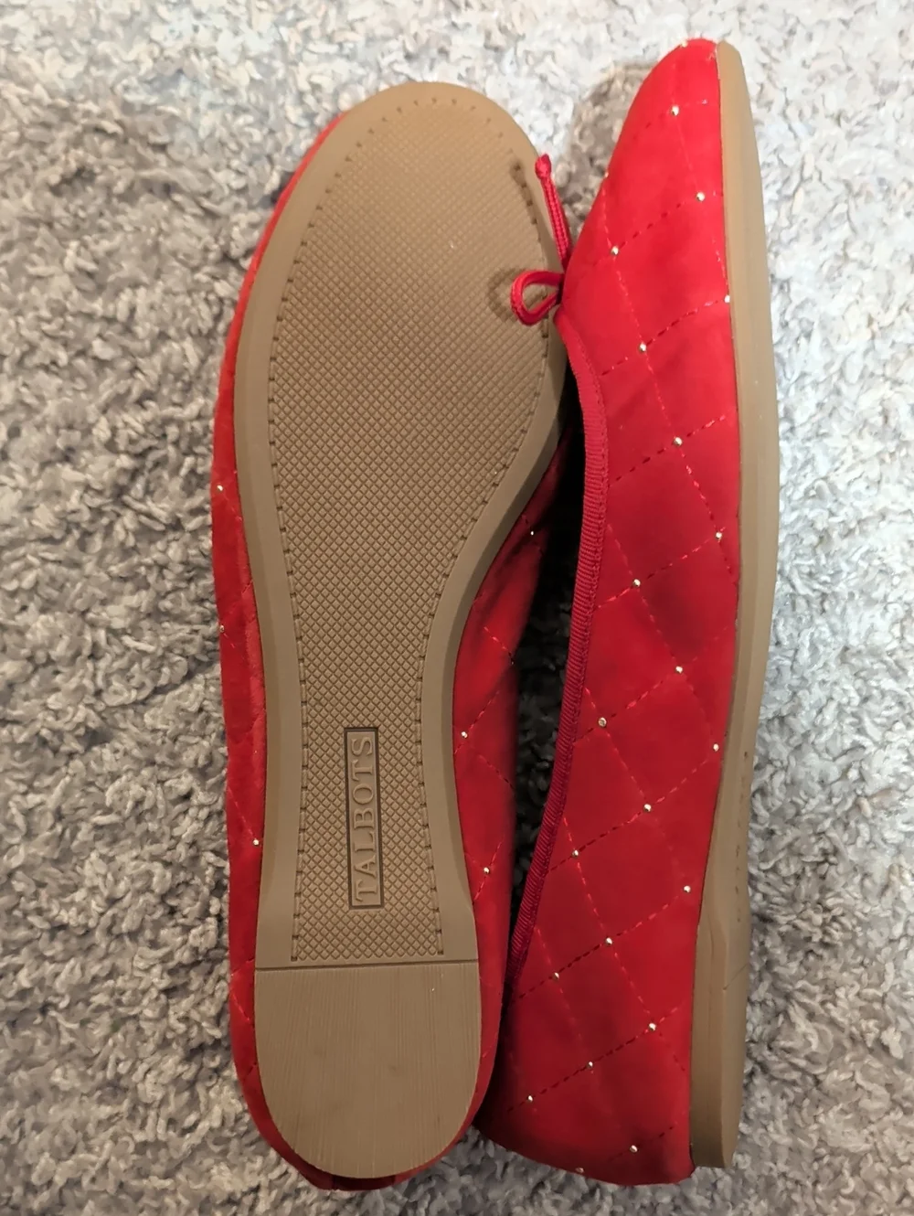 New Talbots Penelope Quilted Ballet Flats- Studded Red Kid Suede Size 8